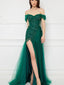 Green Sheath Off Shoulder Side Slit Long Prom Dresses,Evening Dreses,12905