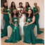 Green Spaghetti Straps Mermaid Cheap Long Bridesmaid Dresses Online,WG1480