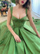 Green Straps A-line High Slit Party Prom Dresses, Cheap Dance Dresses,12349