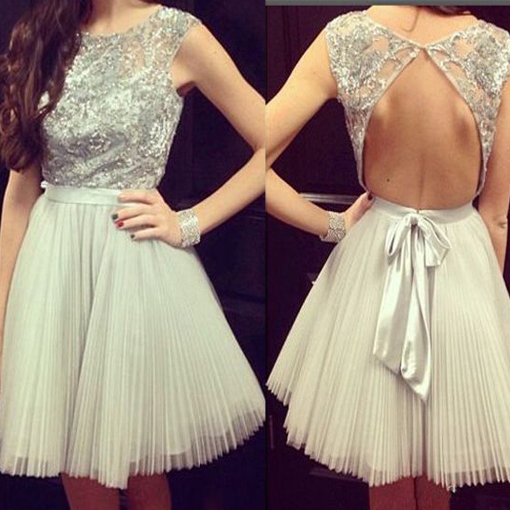 Grey cap sleeve gorgeous open back casual charming homecoming prom dress,BD0011