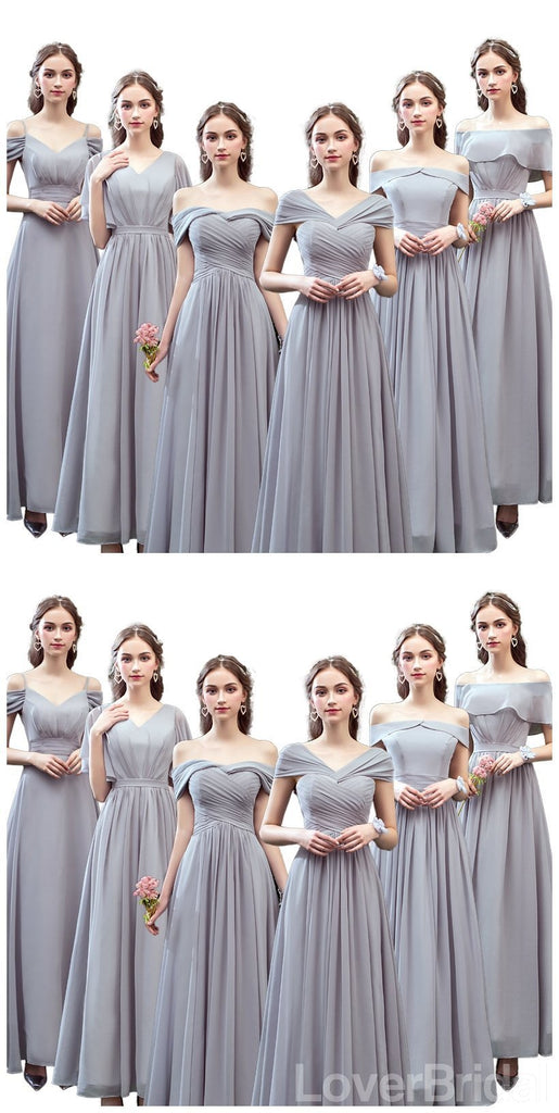 Grey Floor Length Mismatched Chiffon Cheap Bridesmaid Dresses Online, WG532