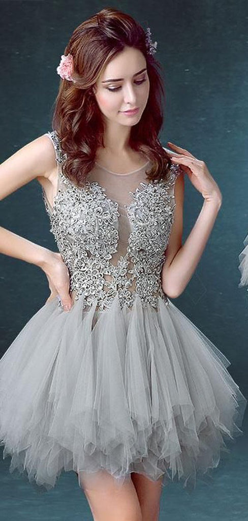 Grey Illusion Short Homecoming Dresses Online, Cheap Short Prom Dresses, CM859