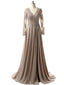 Grey Long Sleeves Lace Side Slit Long Evening Prom Dresses, Cheap Sweet 16 Dresses, 18353