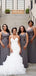 Grey Mermaid Straps V-neck Cheap Long Bridesmaid Dresses,WG1197