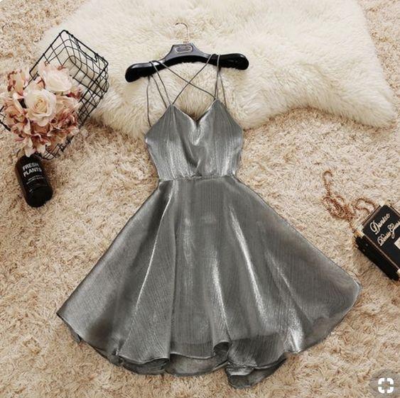 Grey Spaghetti Straps Short Homecoming Dresses Online, Cheap Short Prom Dresses, CM852