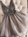 Grey V-neck Short Homecoming Dresses Online, Cheap Short Prom Dresses, CM870