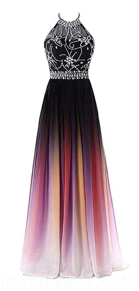 Halter Beaded Chiffon Ombre Long Evening Prom Dresses, Custom heap Sweet 16 Dresses, 18401