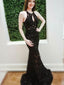 Halter  Black Lace Mermaid Custom Long Evening Prom Dresses, 17714