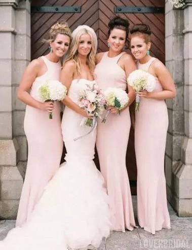 Halter Blush Pink Mermaid Cheap Long Bridesmaid Dresses Online, WG347