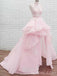 Halter Lace High Low Pink Organza Long Evening Prom Dresses, Cheap Custom Sweet 16 Dresses, 18461