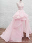 Halter Lace High Low Pink Organza Long Evening Prom Dresses, Cheap Custom Sweet 16 Dresses, 18461