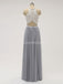 Halter Lace Long Chiffon Grey Cheap Bridesmaid Dresses Online, WG583