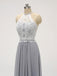 Halter Lace Long Chiffon Grey Cheap Bridesmaid Dresses Online, WG583