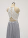 Halter Lace Long Chiffon Grey Cheap Bridesmaid Dresses Online, WG583