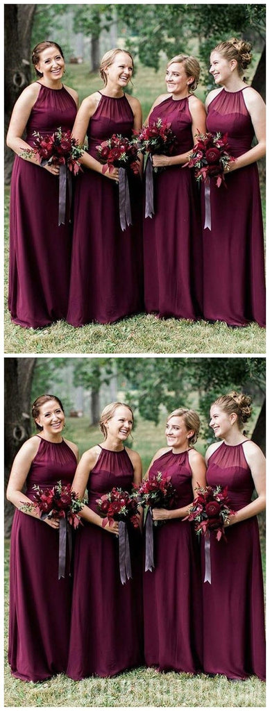 Halter Plum Chiffon Cheap Long Bridesmaid Dresses Online, WG575
