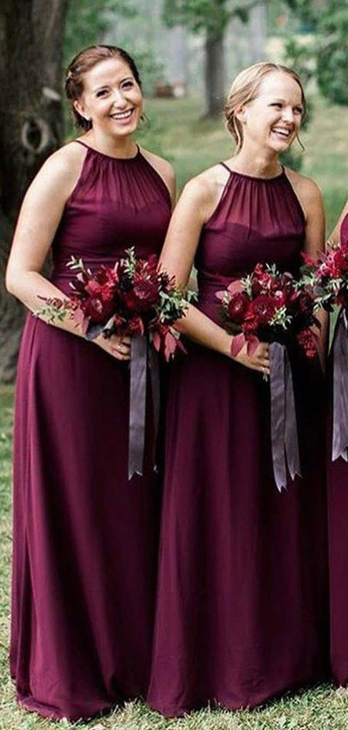 Halter Plum Chiffon Long Bridesmaid Dresses Online, Cheap Bridesmaids Dresses, WG743