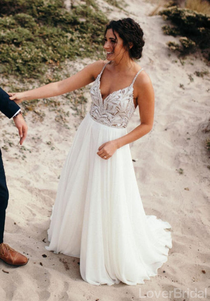 Halter Rhinestone Beaded A-line Cheap Wedding Dresses Online, Cheap Unique Bridal Dresses, WD604