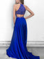 Halter Royal Blue Rhinestone A-line Long Evening Prom Dresses, 17546