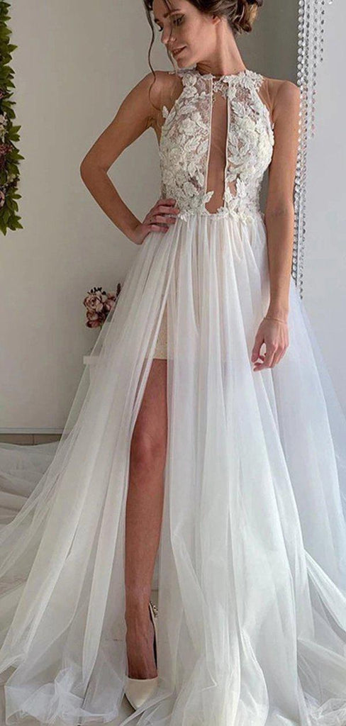 Halter See Through Lace Cheap Wedding Dresses Online, Cheap Bridal Dresses, WD657