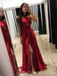 Halter Side Slit Burgundy Long Evening Prom Dresses, Cheap Custom Sweet 16 Dresses, 18447