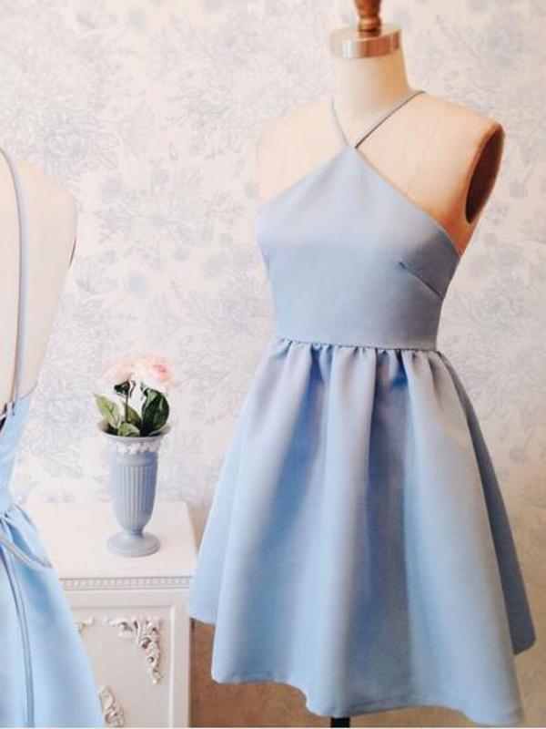 Halter Simple Cute Cheap Blue Homecoming Dresses 2018, CM433