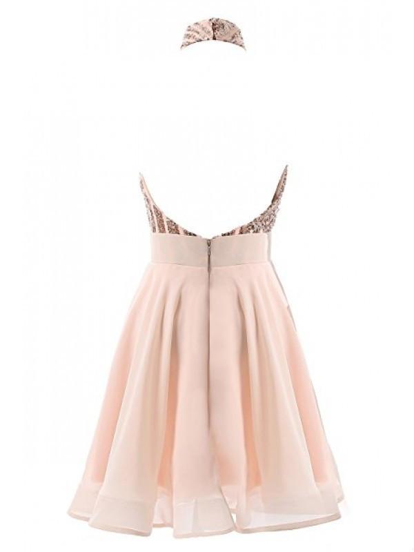 Halter Sparkly Sequin Short Homecoming Prom Dresses, Affordable Short Party Prom Sweet 16 Dresses, Perfect Homecoming Cocktail Dresses, CM378