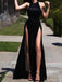 Hater Sexy Side Slit Black Custom Long Evening Prom Dresses, 17715