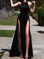 Hater Sexy Side Slit Black Custom Long Evening Prom Dresses, 17715