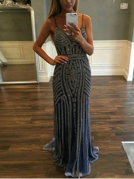 Heavily Beaded Mermaid Rhinestone Long Evening Prom Dresses, Party Custom Prom Dresses, 18638