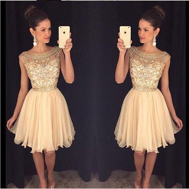 Heavily beaded See through Sexy homecoming prom dresses, Sweet 16 dresses, Cocktail dresses, CM0011