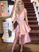 High Low Blush Pink Spaghetti Straps Cheap Short Homecoming Dresses Online, CM712