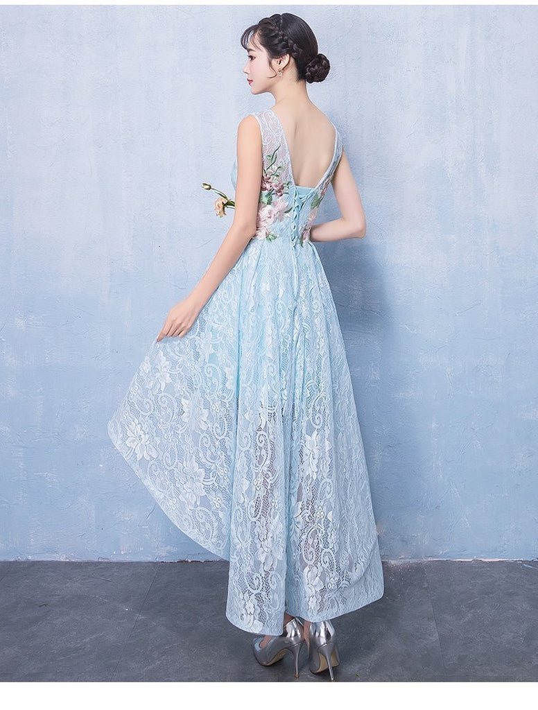 High Low Light Blue Lace Cheap Homecoming Dresses Online, CM697