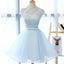 High Neckline Light Blue Cute Homecoming Prom Dresses, Affordable Short Party Prom Sweet 16 Dresses, Perfect Homecoming Cocktail Dresses, CM331