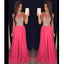 Hot Pink Halter Evening Prom Dresses, 2017 Long Beaded Prom Dress, Custom Long Prom Dress, Cheap Party Prom Dress, Formal Prom Dress, 17037