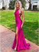 Hot Pink Mermaid Halter Side Slit Cheap Long Prom Dresses Online,12392