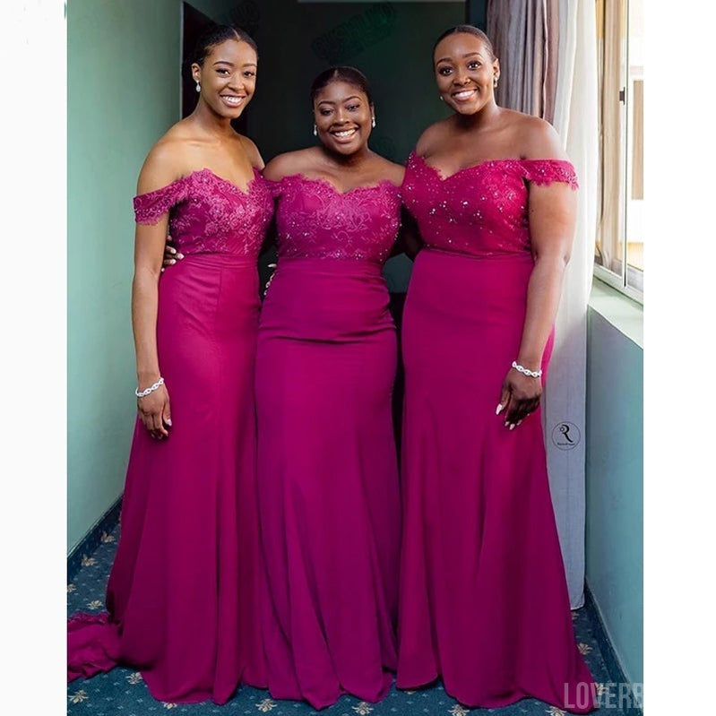 Hot Pink Mermaid Off Shoulder Cheap Long Bridesmaid Dresses Online,WG1017