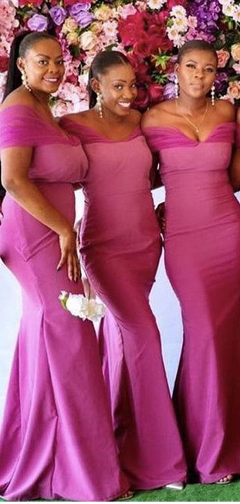 Hot Pink Mermaid Off Shoulder Cheap Long Bridesmaid Dresses,WG1213