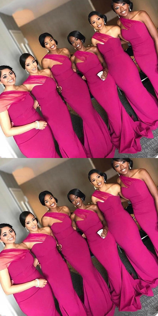 Hot Pink Mermaid One Shoulder Cheap Long Bridesmaid Dresses Online,WG1053