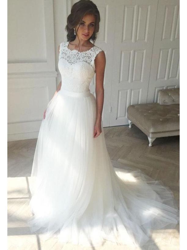 Illusion Lace A-line Cheap Wedding Dresses Online, Cheap Lace Bridal Dresses, WD440