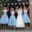 Illusion Light Blue Lace Applique Cheap Short Bridesmaid Dresses Online, WG330