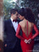 Illusion Mermaid Red Long Sleeves V-neck Cheap Long Prom Dresses,12634