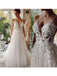 Ivory A-line Spaghetti Straps V-neck Handmade Lace Wedding Dresses,WD780