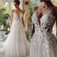 Ivory A-line Spaghetti Straps V-neck Handmade Lace Wedding Dresses,WD780