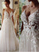 Ivory A-line Spaghetti Straps V-neck Handmade Lace Wedding Dresses,WD780