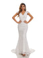 Ivory Mermaid V-neck Backless Handmade Lace Wedding Dresses,WD791