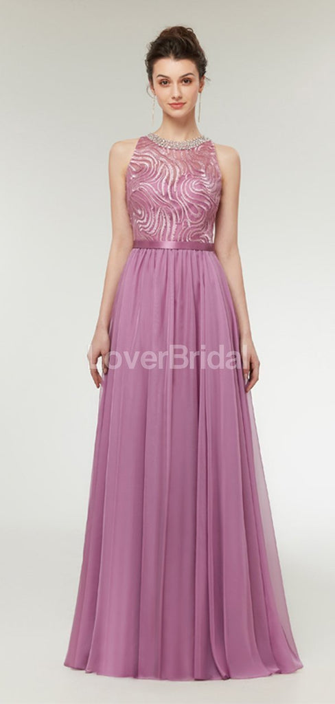 Jewel Purple Beaded Cheap Long Evening Prom Dresses, Evening Party Prom Dresses, 12001