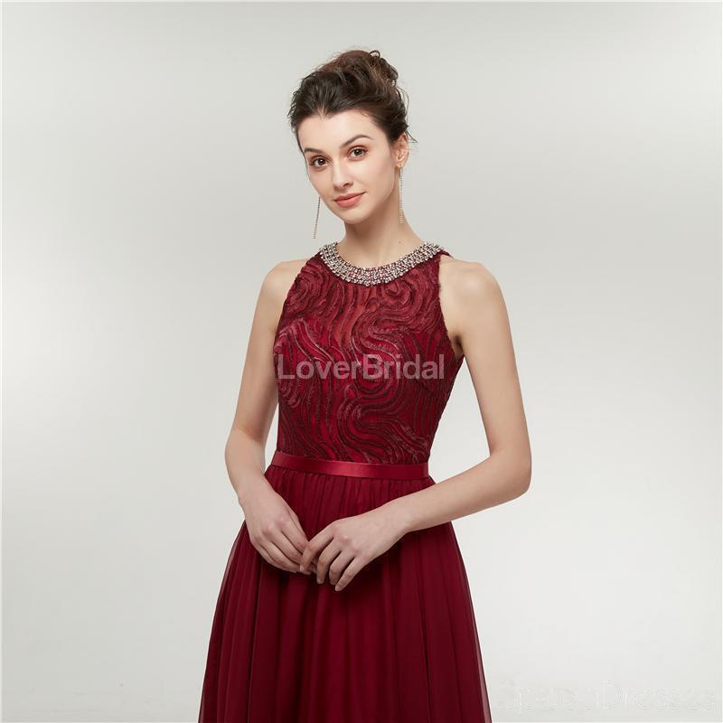 Jewel Red Beaded Cheap Long Evening Prom Dresses, Evening Party Prom Dresses, 12002