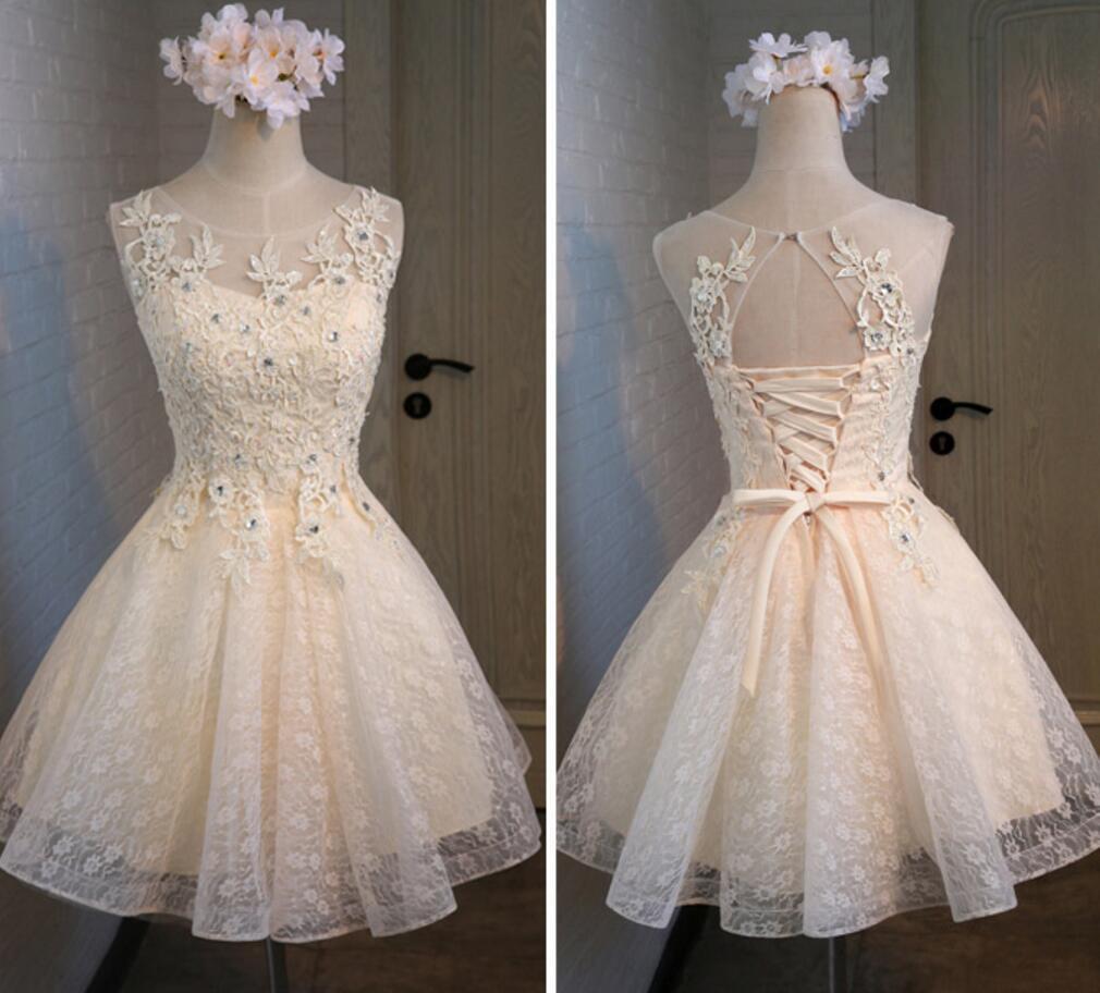 Lace Beaded Cute Homecoming Prom Dresses, Affordable Short Party Prom Dresses, Perfect Homecoming Dresses, CM312