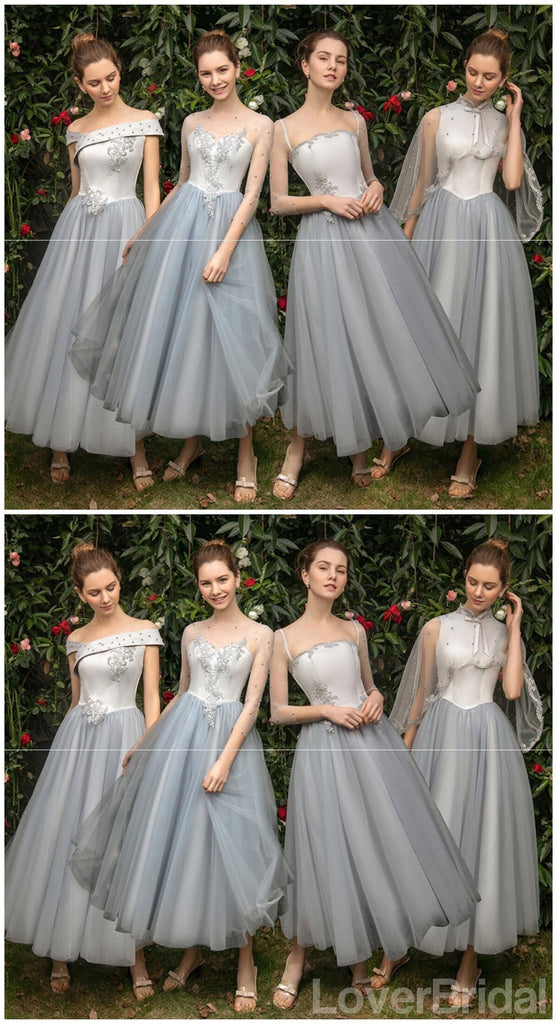 Lace Beaded Grey Short Mismatched Cheap Bridesmaid Dresses Online, WG544