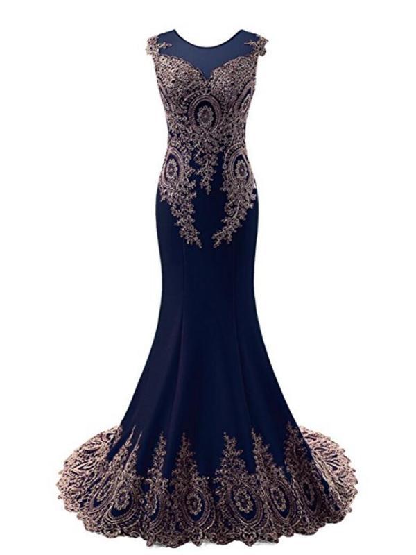 Lace Blue See Through Mermaid Long Evening Prom Dresses, 17527